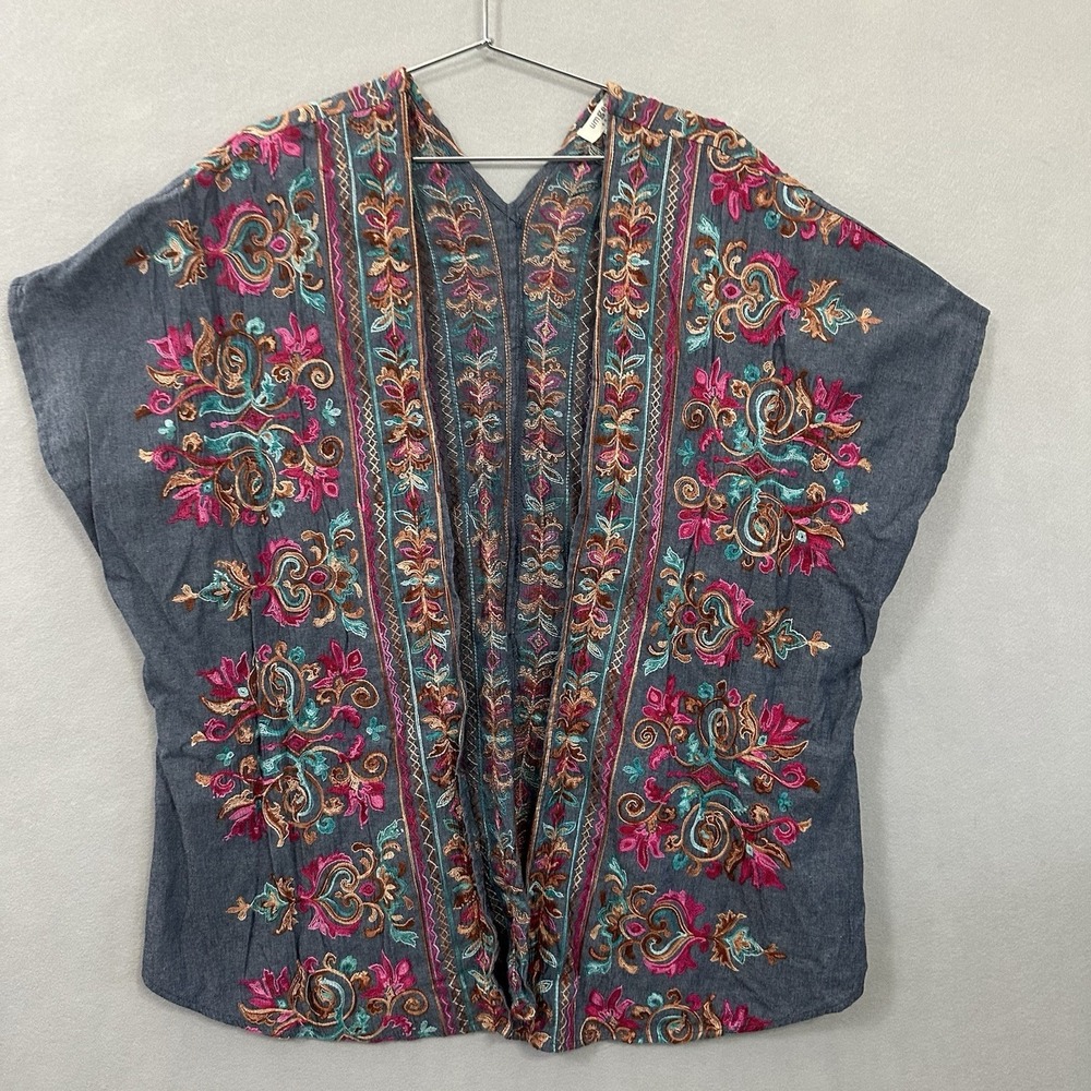 Umgee Open Front Embroidered Kimono Cardigan ‎ Boho Artsy Festival Womens S/M